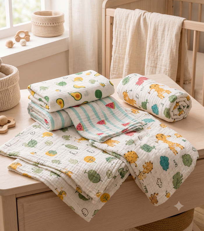 Muslin Cotton Swaddle — Soft Printed Baby Wrap
