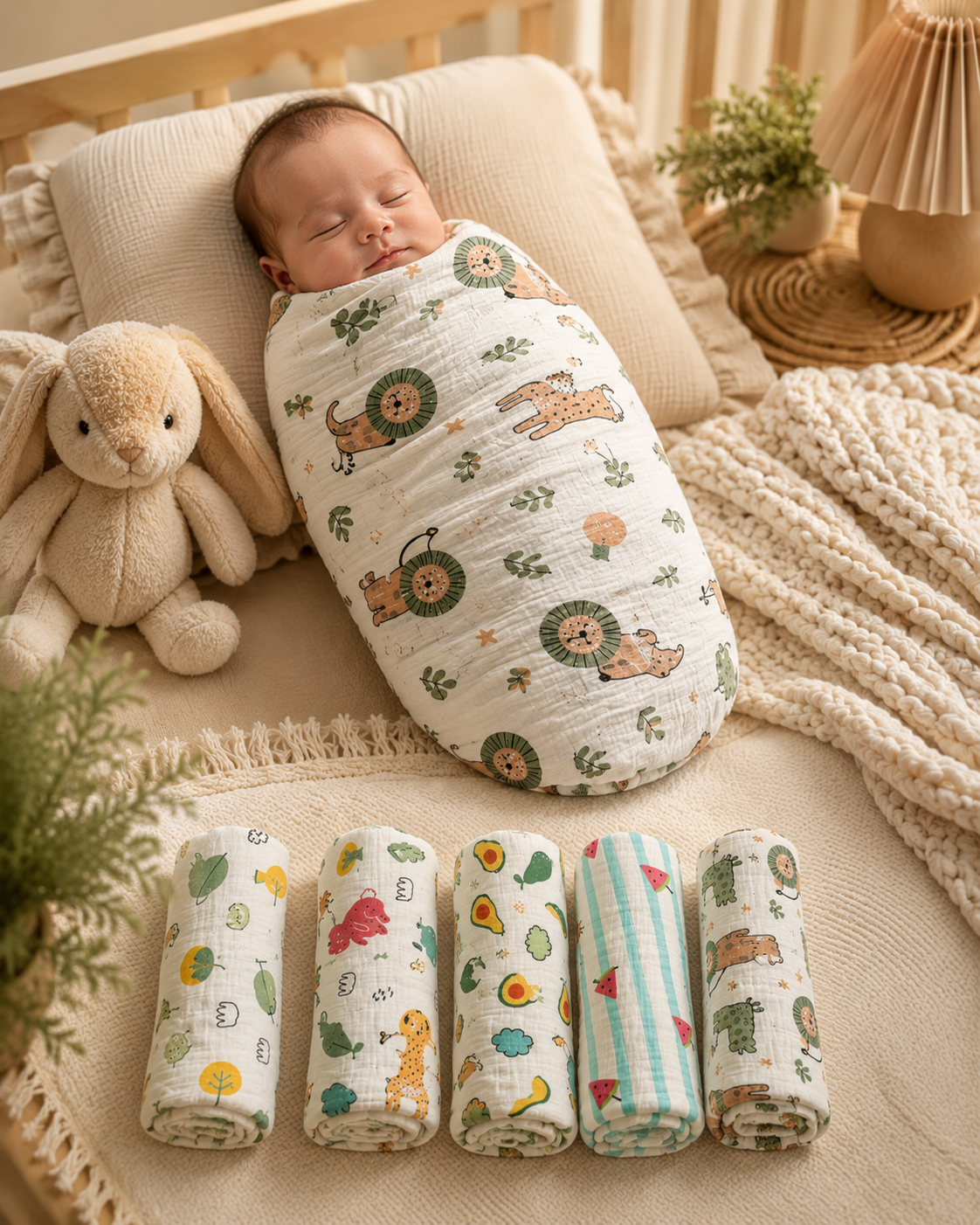 Muslin Cotton Swaddle — Soft Printed Baby Wrap