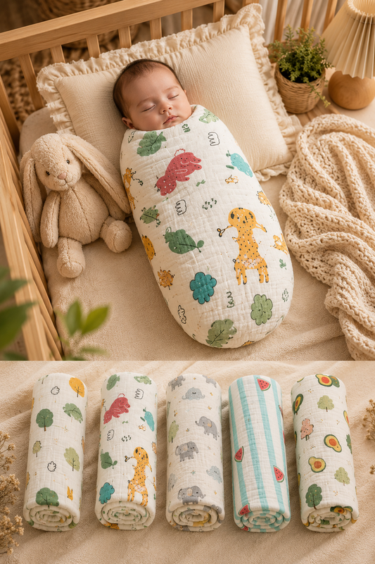 Muslin Cotton Swaddle — Soft Printed Baby Wrap