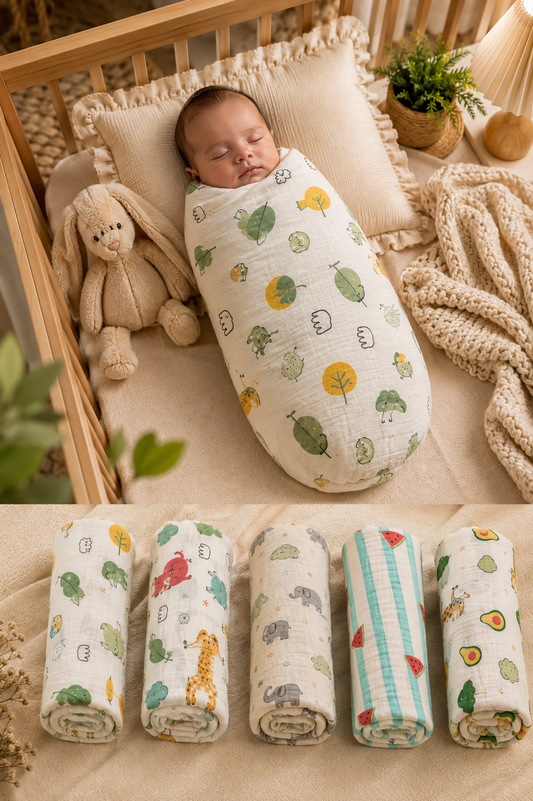 Muslin Cotton Swaddle — Soft Printed Baby Wrap