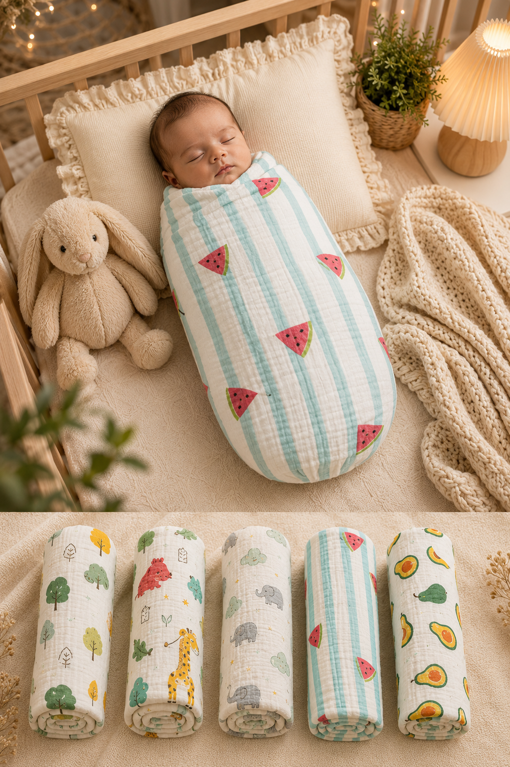 Muslin Cotton Swaddle — Soft Printed Baby Wrap